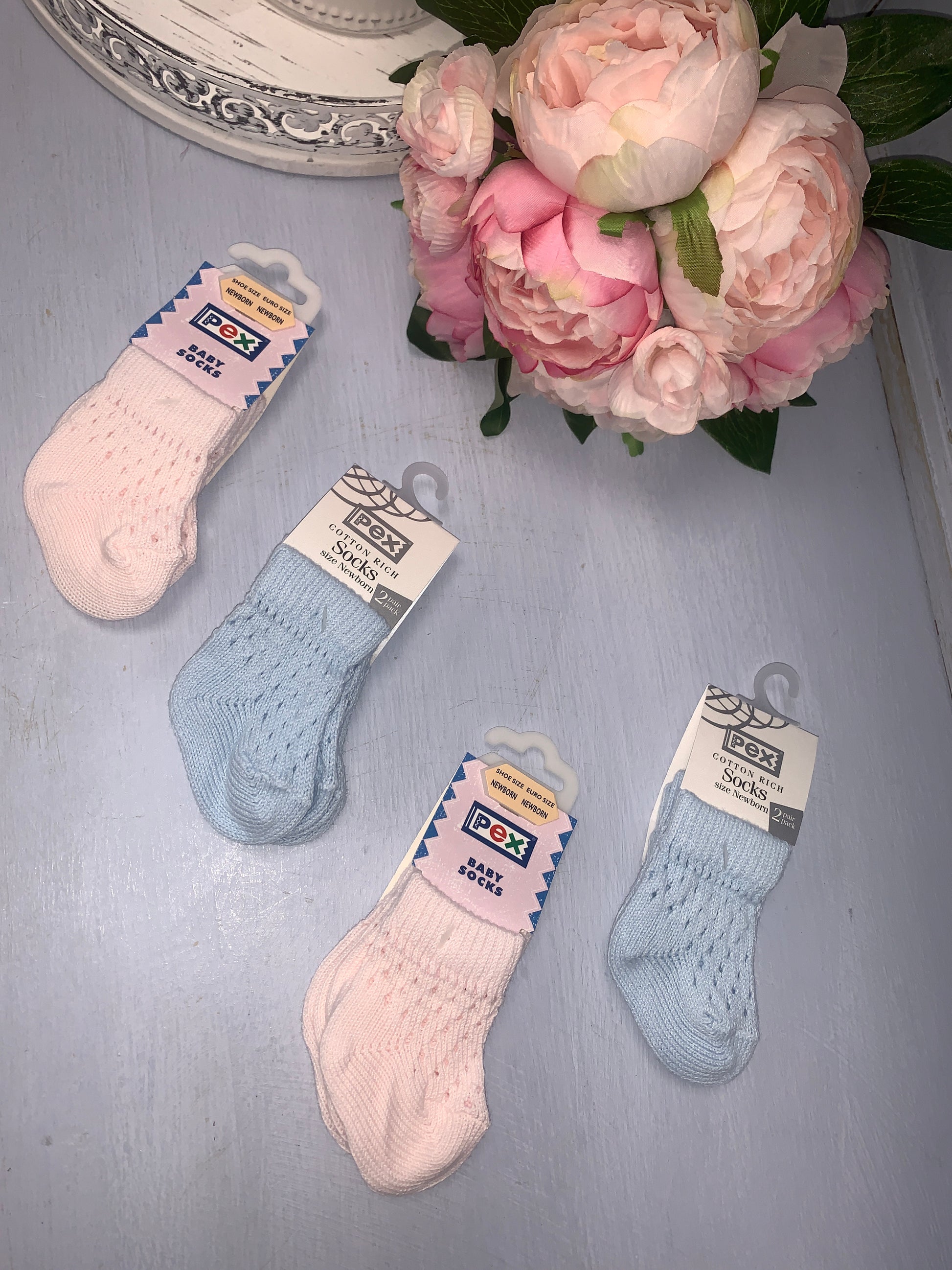 Pink & Blue Two Pack Crochet Socks - Hetty's Baby Boutique