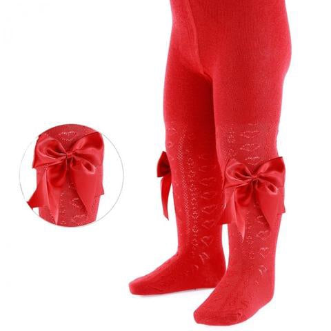 Red Heart Tights with Bows - Hetty's Baby Boutique