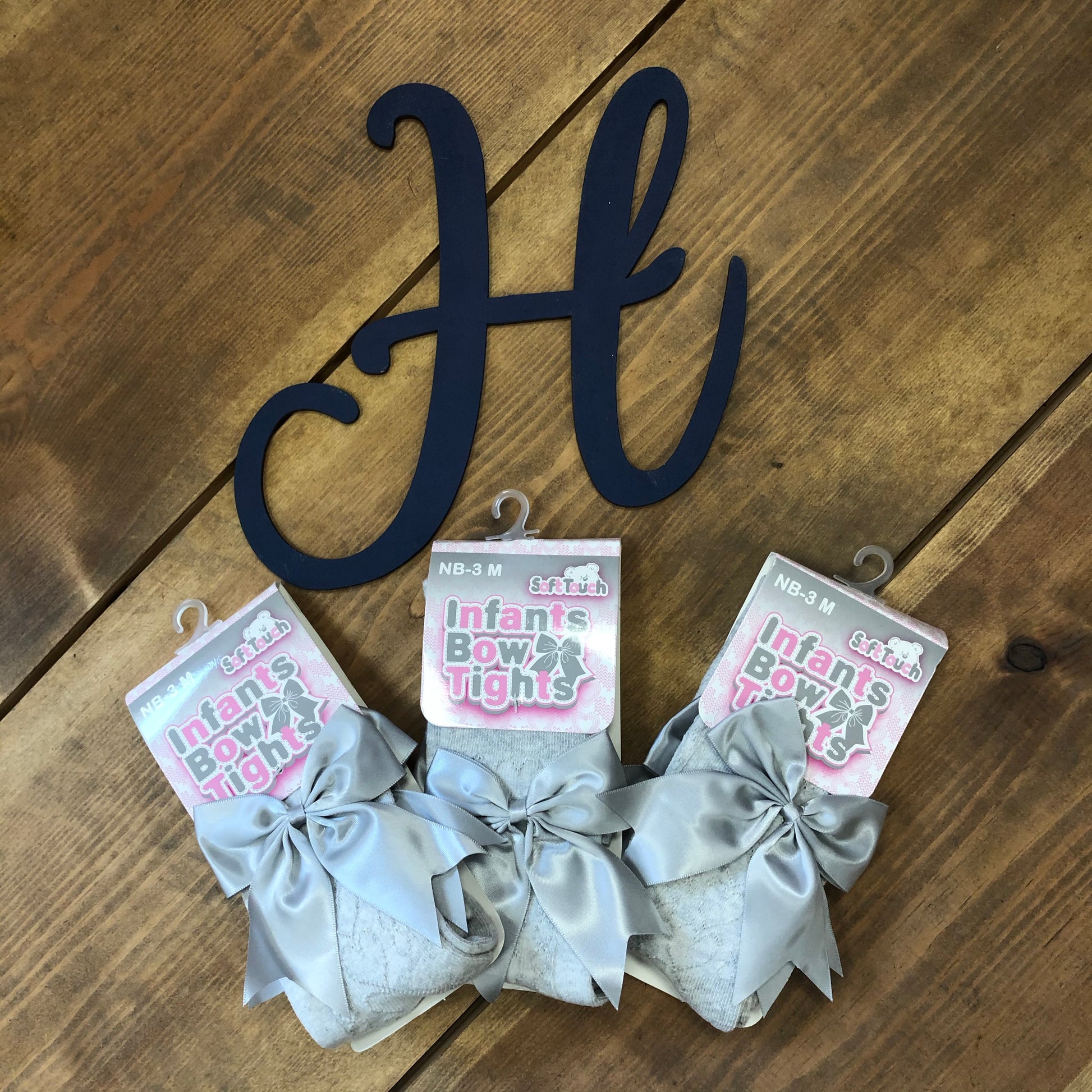 Grey Heart Tights with Bows - Hetty's Baby Boutique