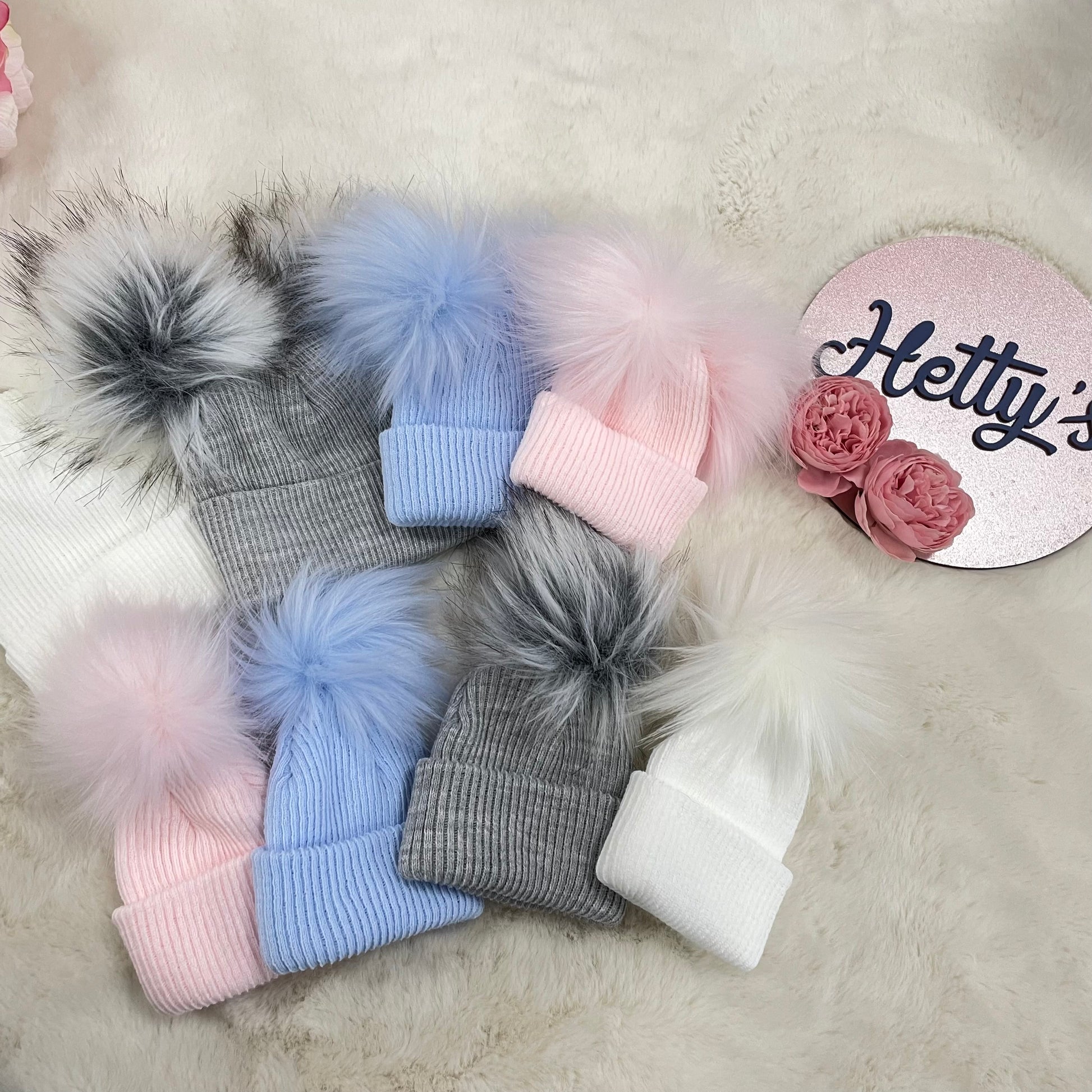 Ralphy Double Baby Pom Hats - various colours - Hetty's Baby Boutique