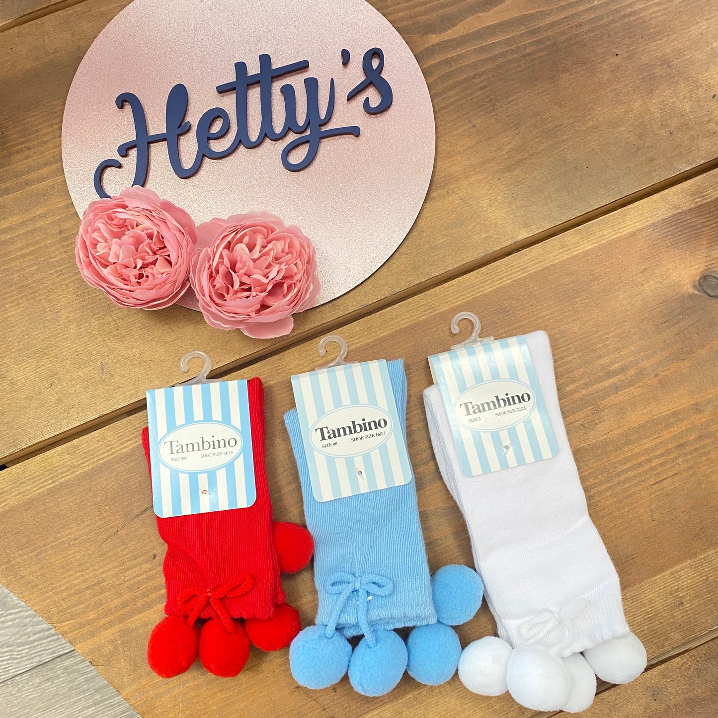 Tambino Pom Pom Socks - Red, White or Blue - Hetty's Baby Boutique
