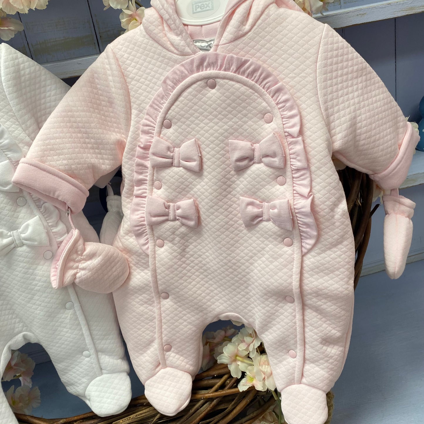 PEX Bow Quilted Snowsuit with mittens - Pink or White