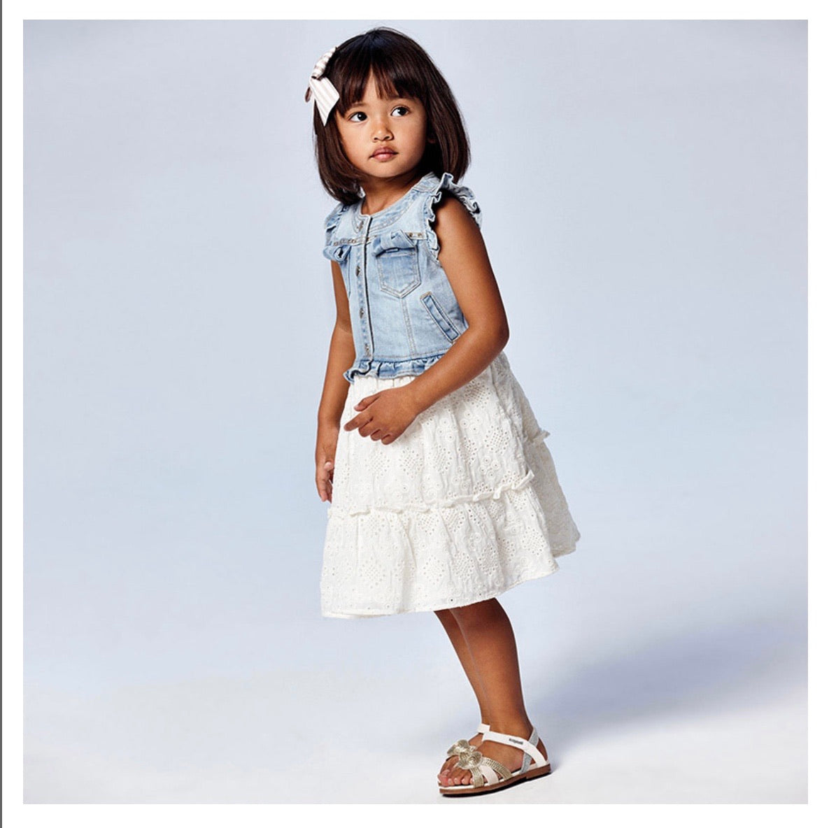 Mayoral Combined Denim Ruffle Dress