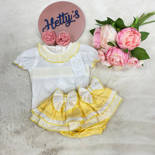 WM SMOCKED SHIRT & DOUBLE BOW FRILLY JAM PANTS