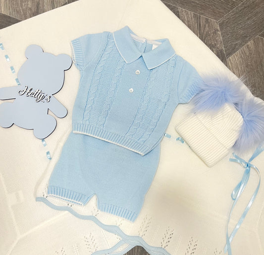 Blue cabel knit boys short set