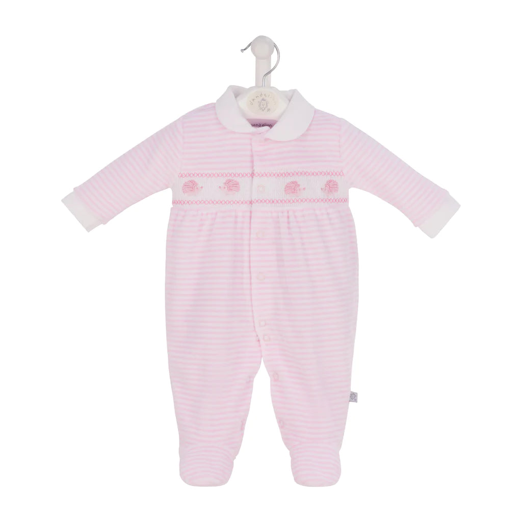 Dandelion Hedgehog Smock Velour Sleepsuit