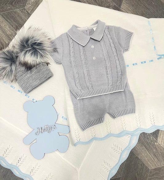 Grey cabel knit boys short set