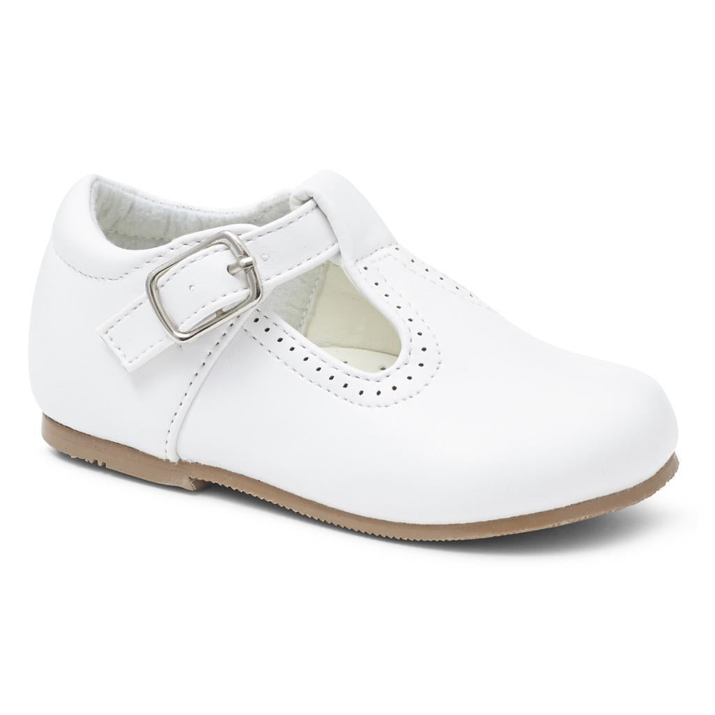 “Amelia” White Hard Sole T Bar Shoes