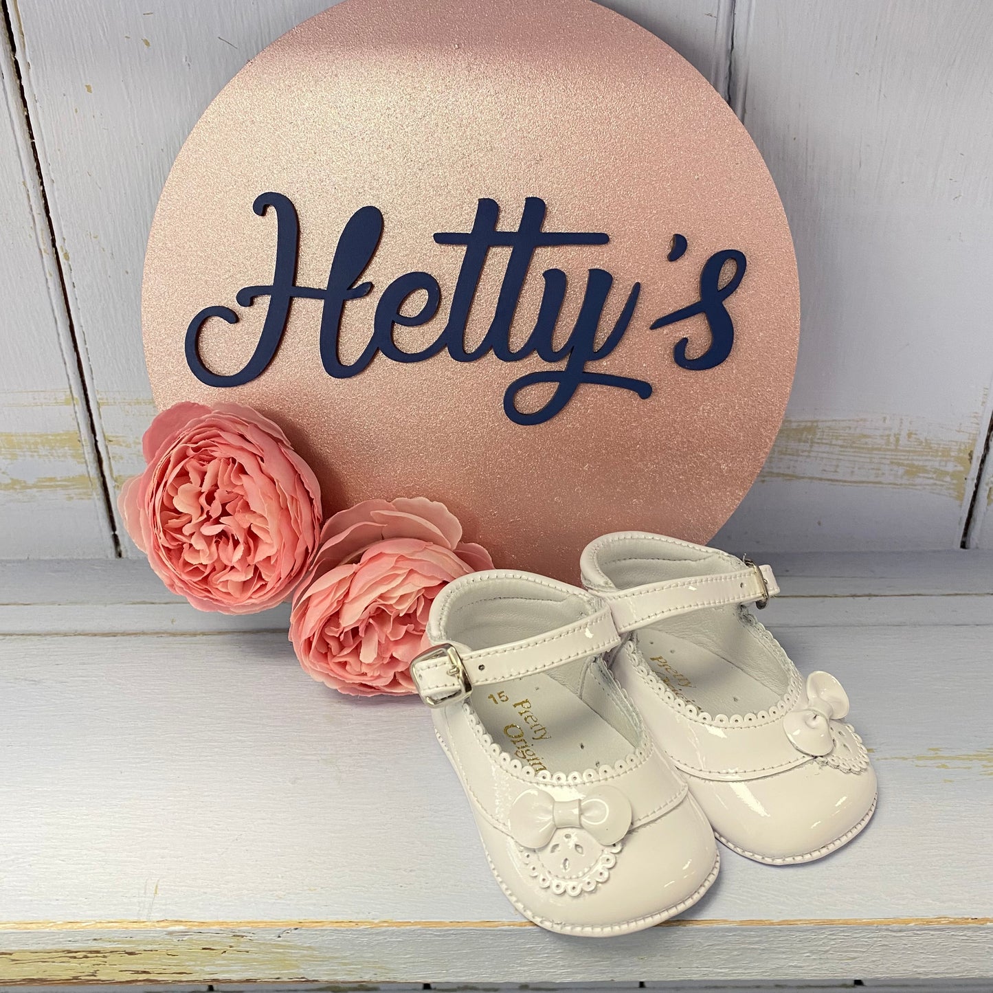 Pretty Originals White Patent Bow Pram Shoes