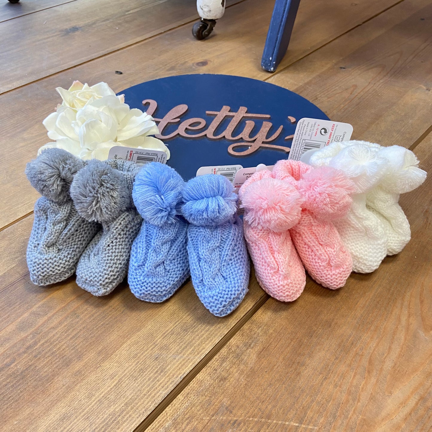 Cable Knitted Pom Booties