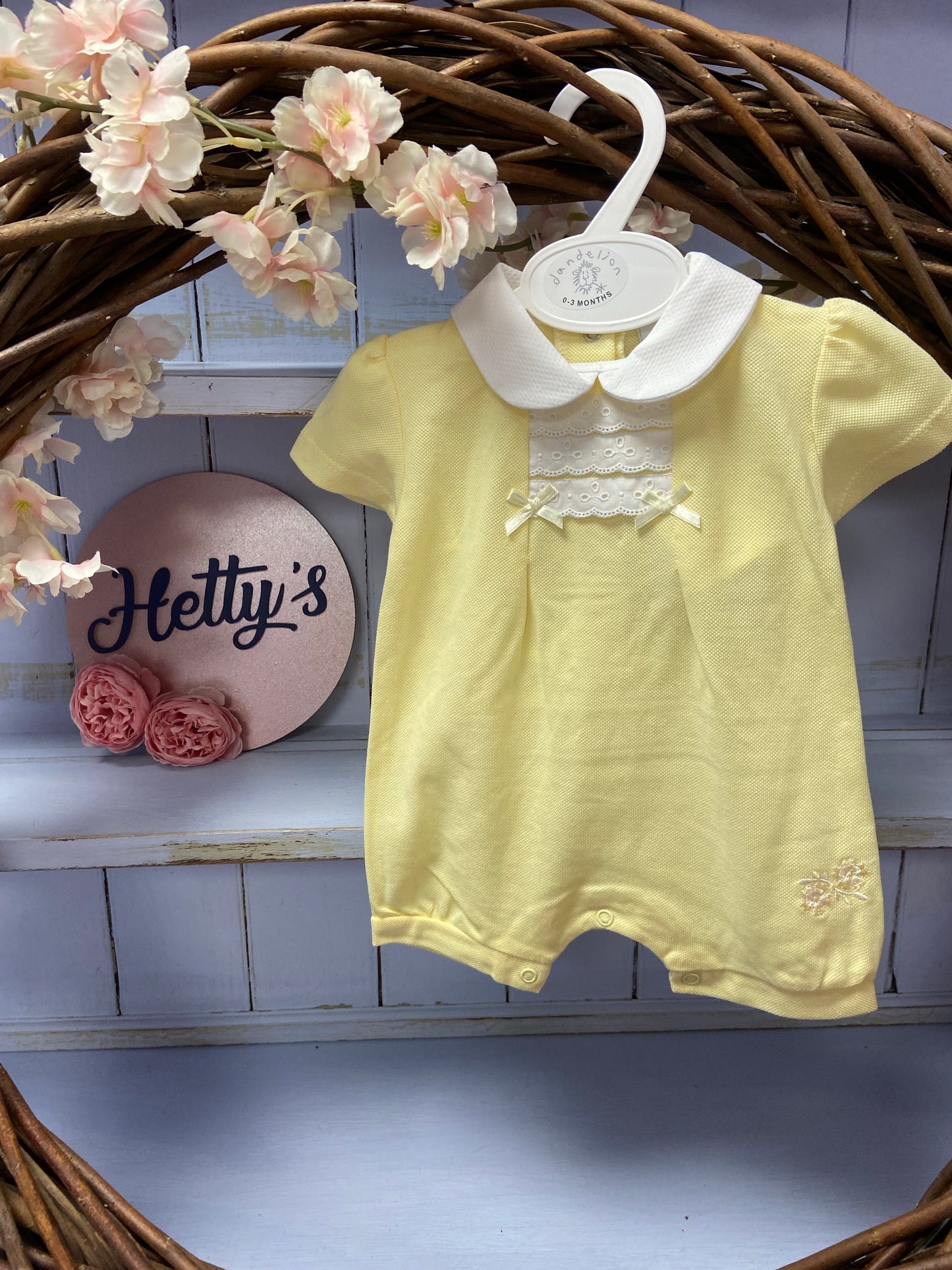NEWBORN & 6-12M ONLY Dandelion Double Bow Lemon Cotton Romper