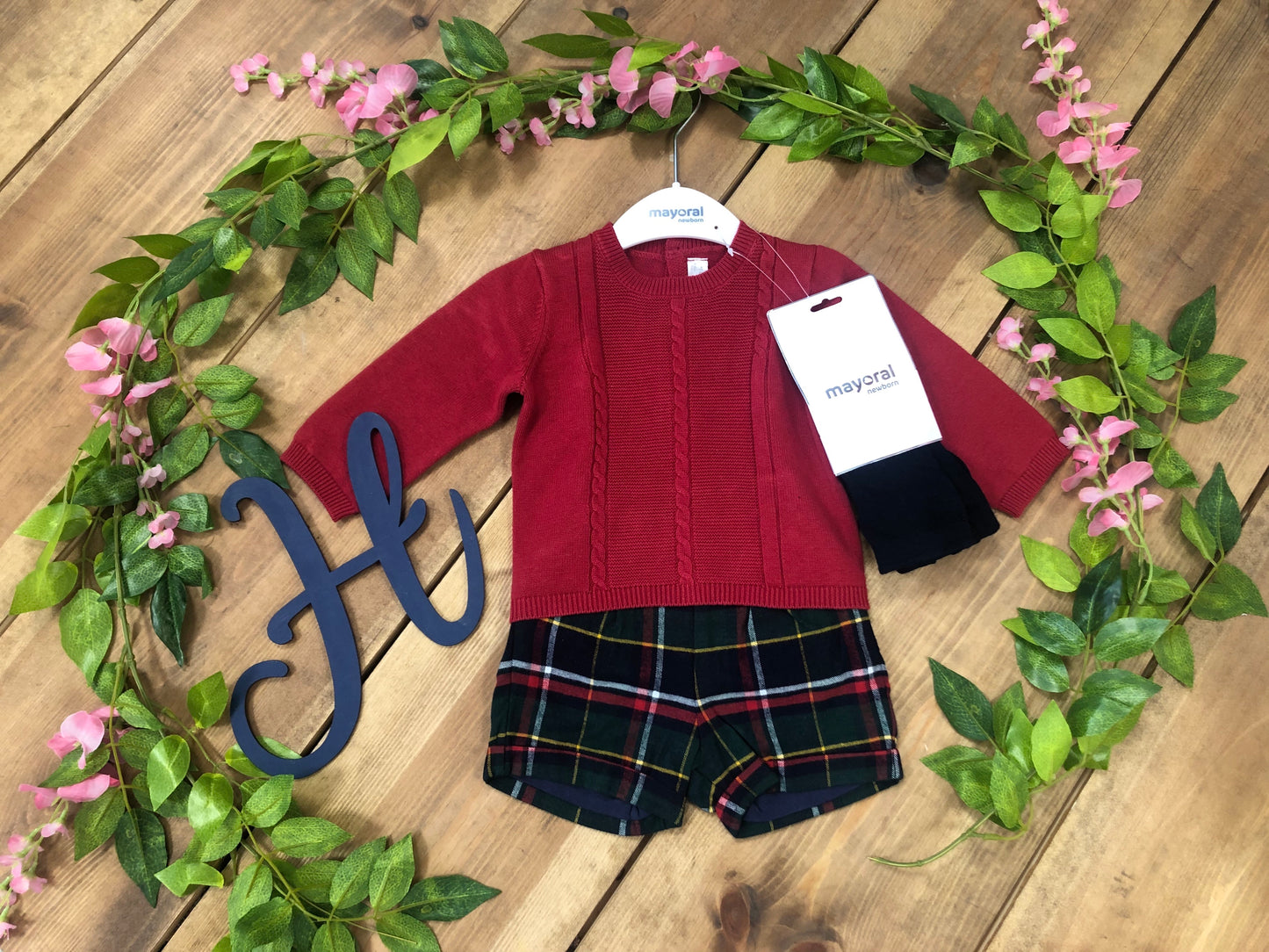 Mayoral Boys Tartan Shorts With Red Knit Jumper - Hetty's Baby Boutique
