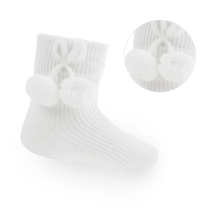 Ankle Pom Socks - White/Blue/Pink - Hetty's Baby Boutique