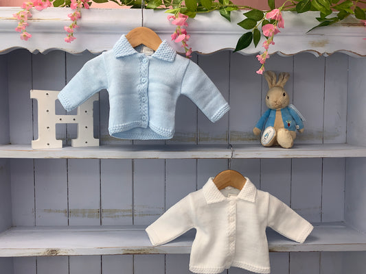 White & blue Collared Cardigan - Hetty's Baby Boutique