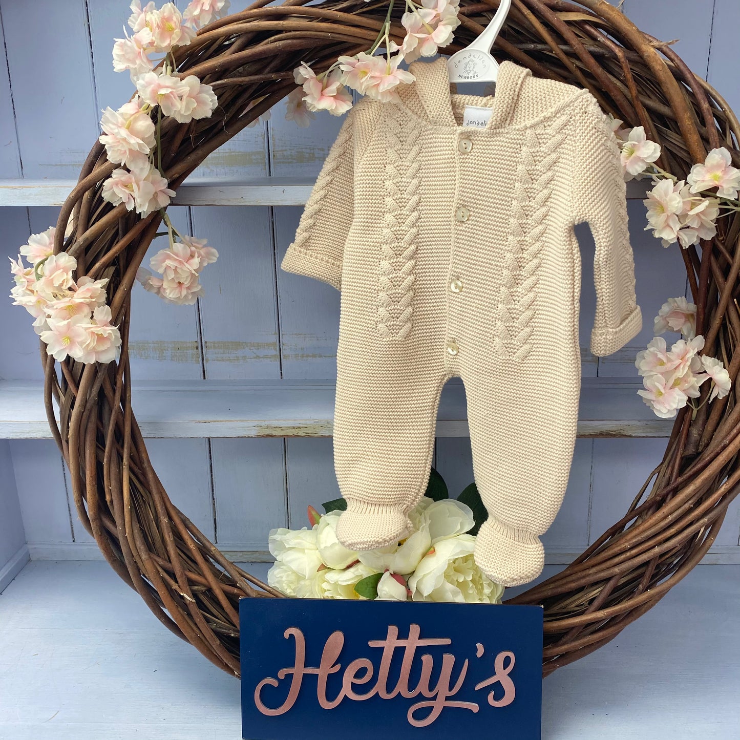 "Aspen" Beige Dandelion pram suit with pom hood