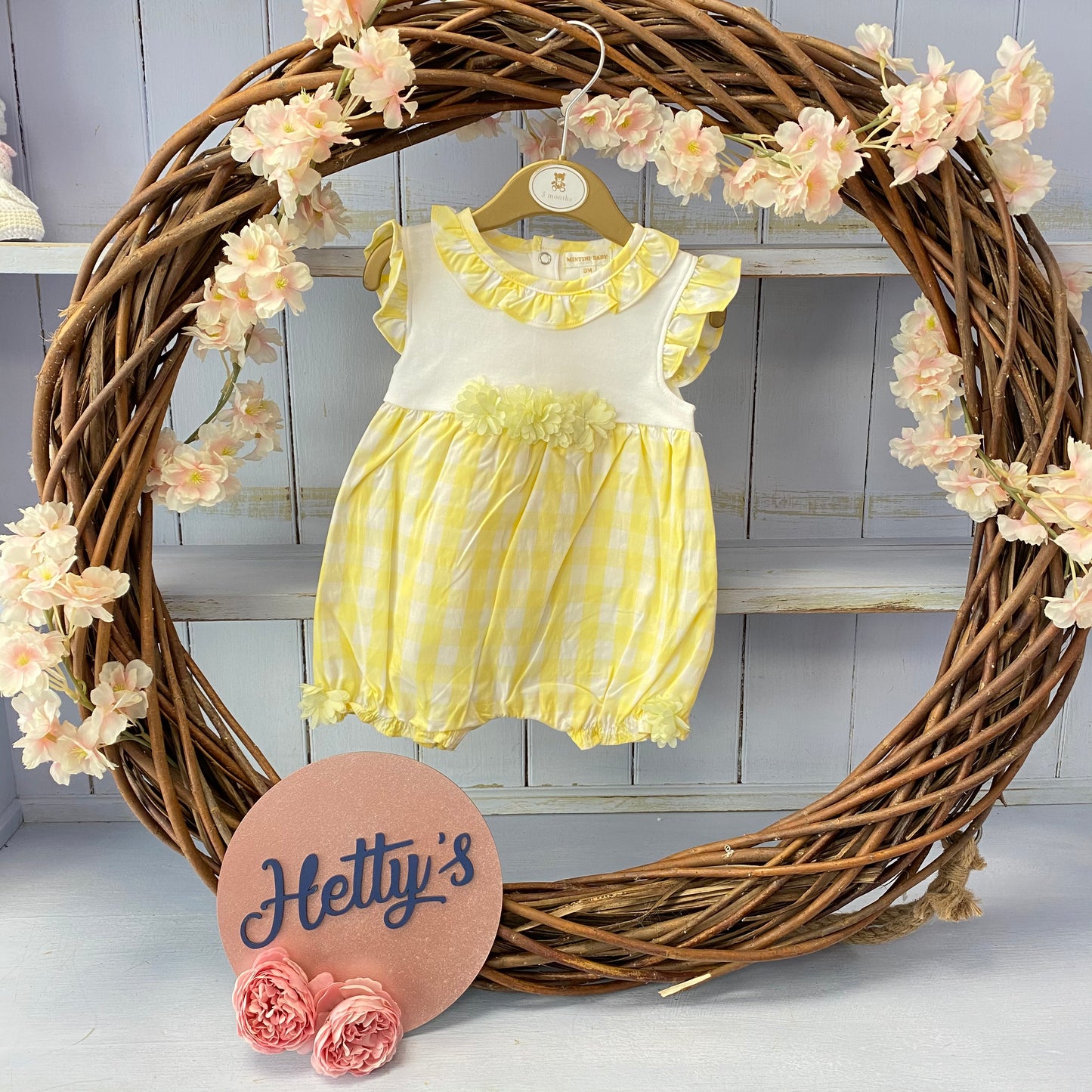 Mintini Lemon Check Romper with Flowers