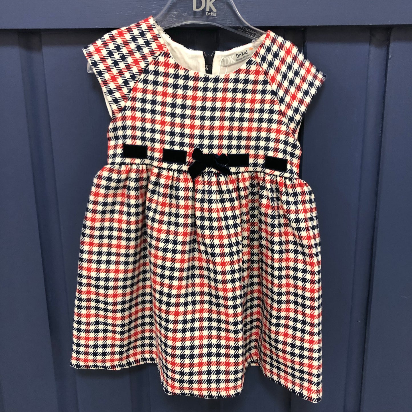 Navy and Red Dogtooth Pattern Dress