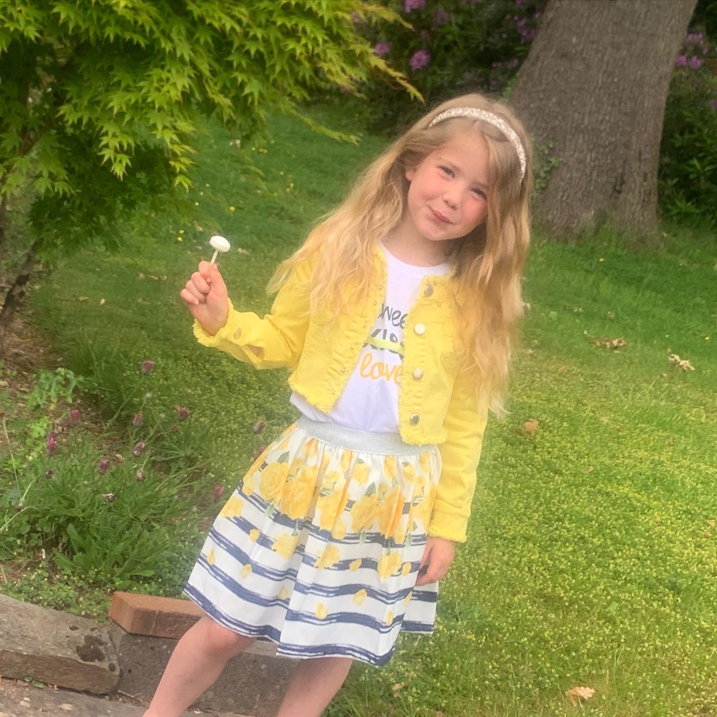 Ebita “Ivy” Boutique Summer Yellow Roses Skirt & Jacket Set