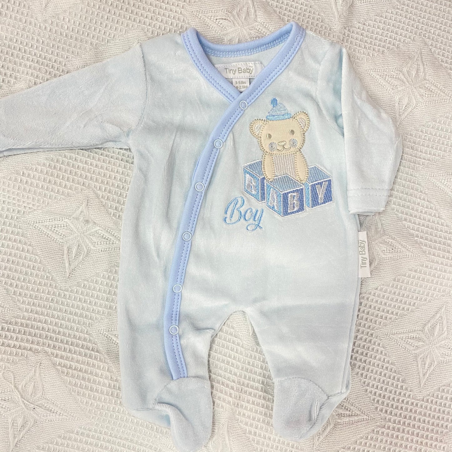 Tiny Baby Boy Velour Sleepsuit