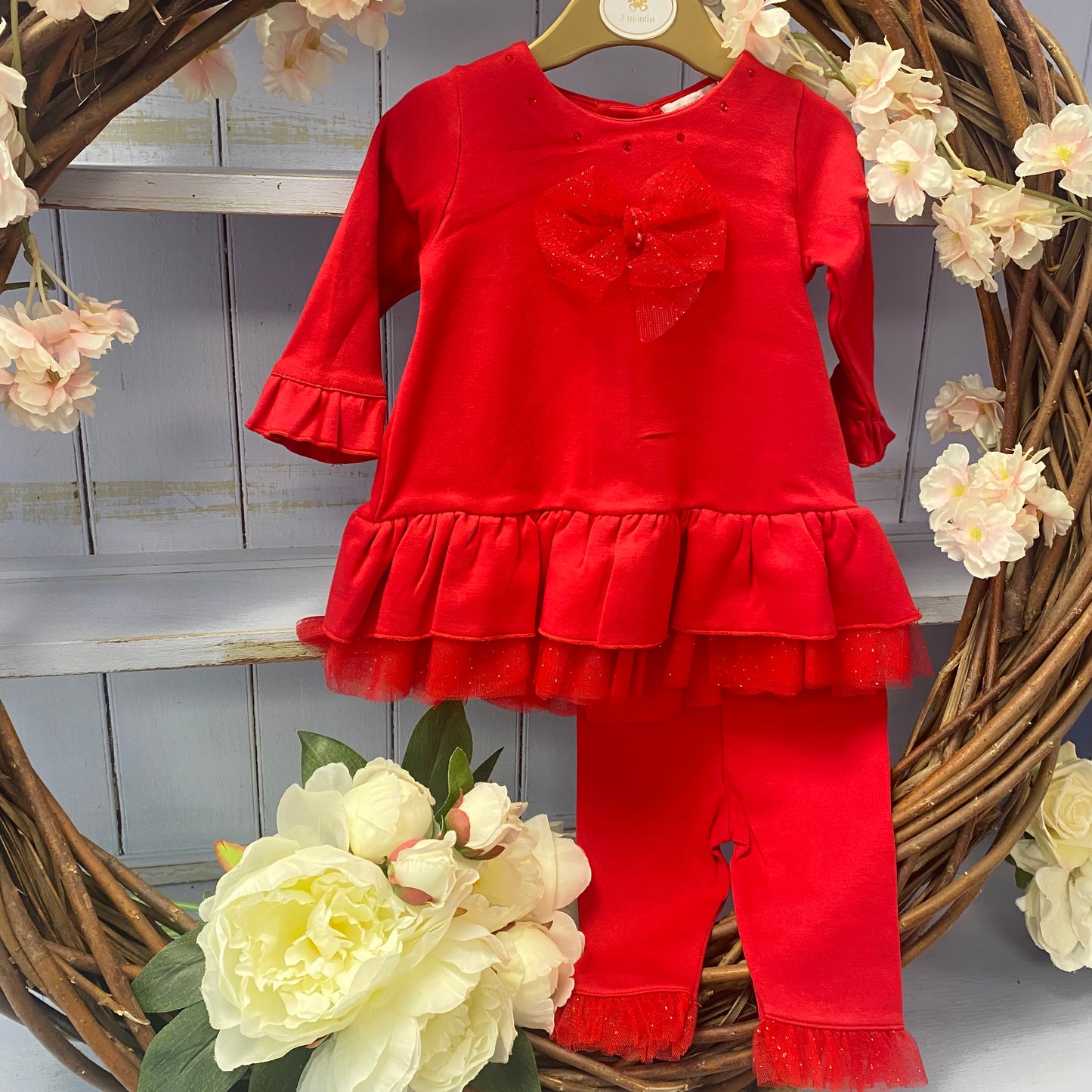 Mintini Red Sparkly Tule Dress & Legging Set