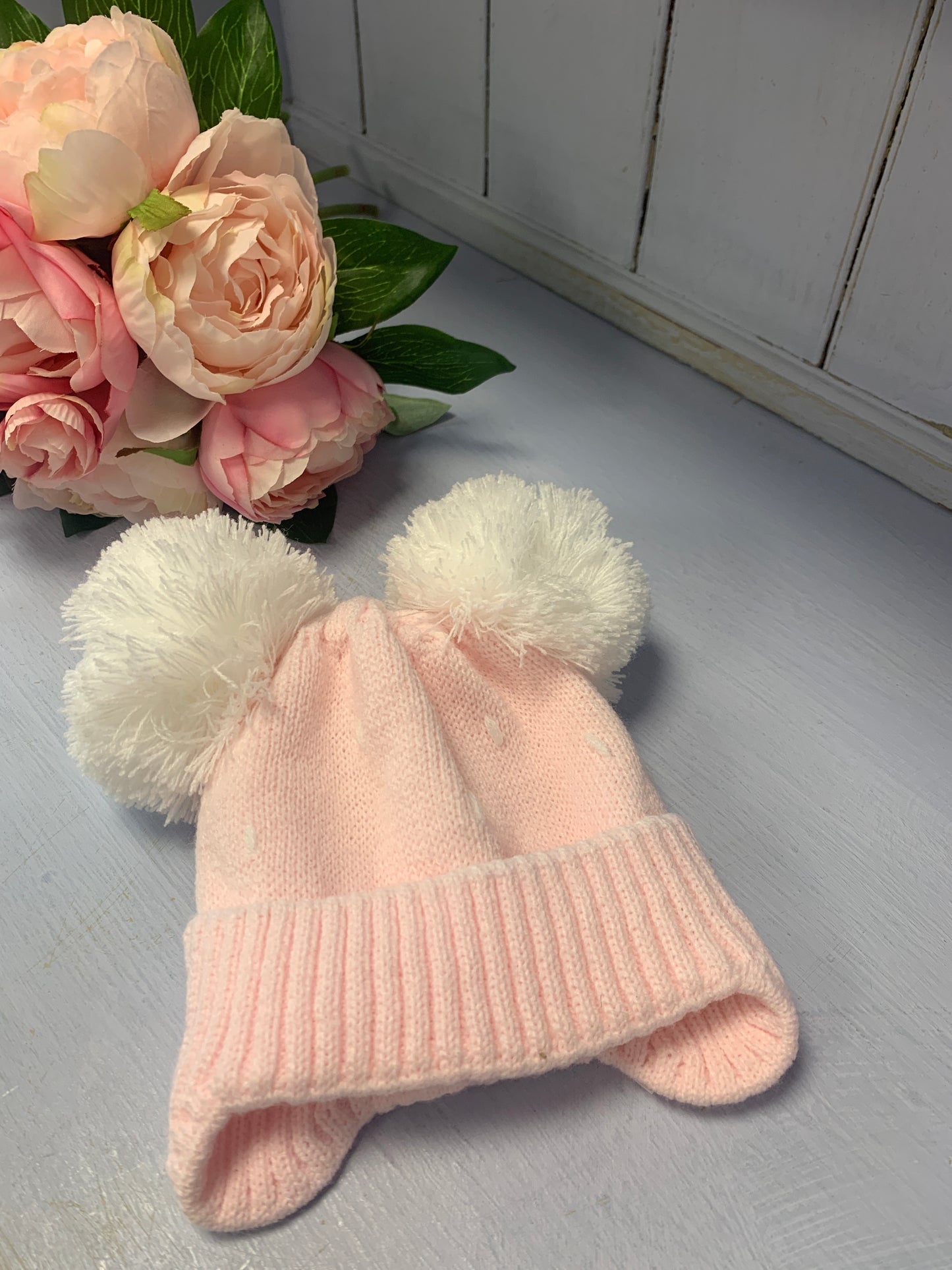 Pink Double Pom Knitted Hat - Hetty's Baby Boutique