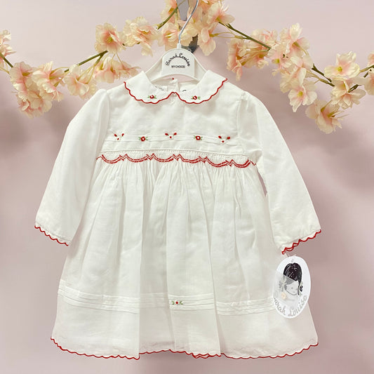 Sarah Louise White & Red Smock Dress With Bonnet