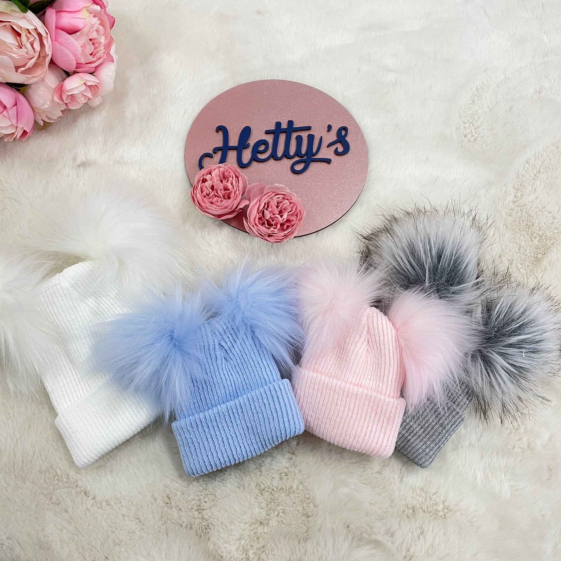 Ralphy Double Baby Pom Hats - various colours - Hetty's Baby Boutique