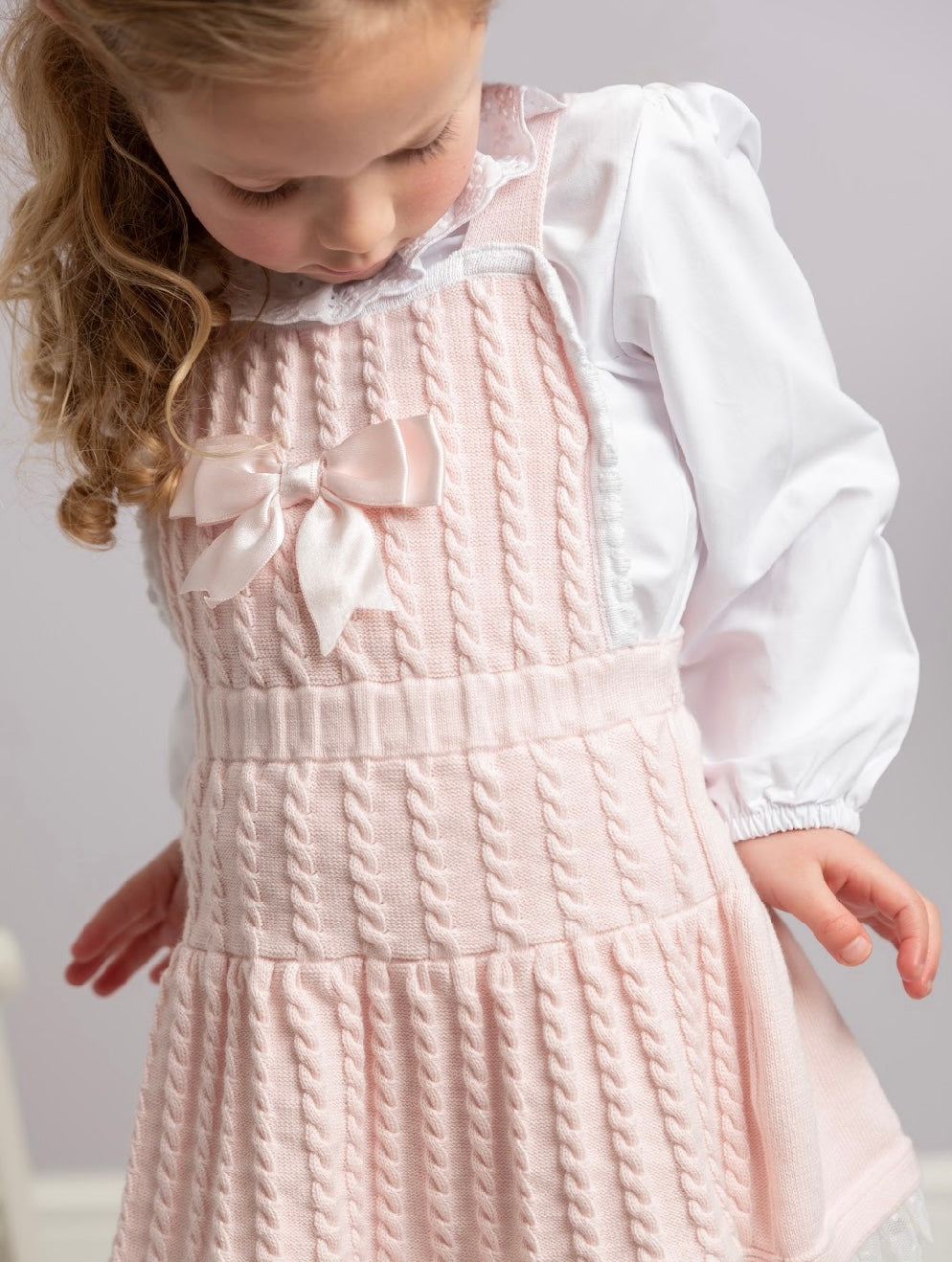 Caramelo Knitted Pink Pinny Dress & Blouse