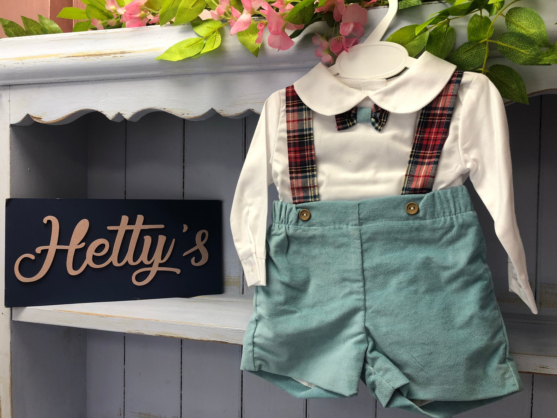 Boutique Teal Braces Set with Check Bow Tie - Hetty's Baby Boutique