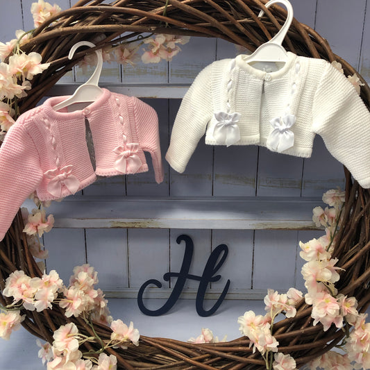 “Betsy” Pink and White Ribbon Bow Boleros