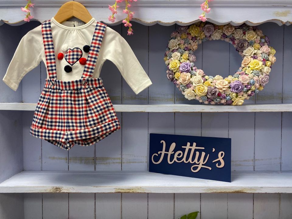 Luxury Premium Dungaree Shorts And Pom Top Set - Hetty's Baby Boutique