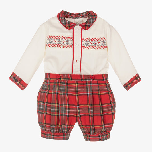 Pretty Originals Boys Ivory & Red Smock Set